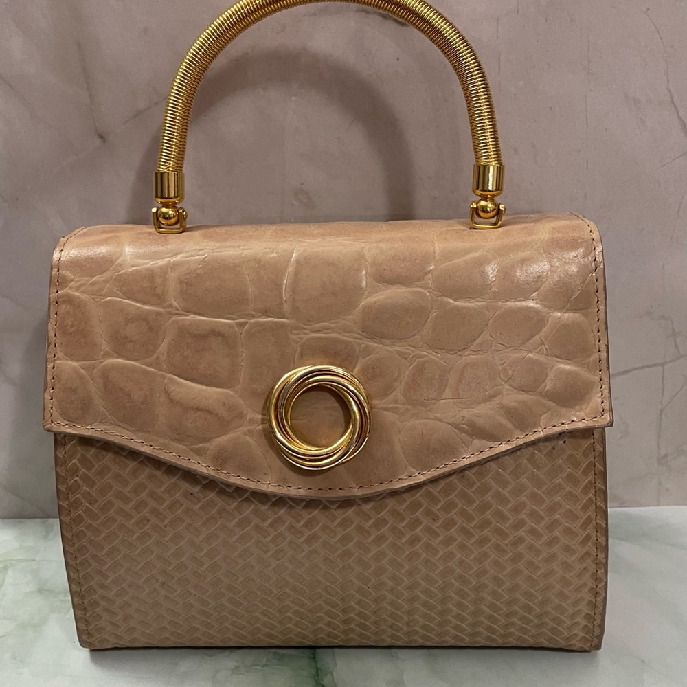 IMAX Genuine Leather Top Handle Bag Gold Hardware Made in Korea Rare Find - Picture 2 of 16